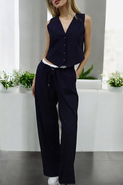 Flow MİSSEALE DARK BLUE COMFORTABLE VEST PANT SET