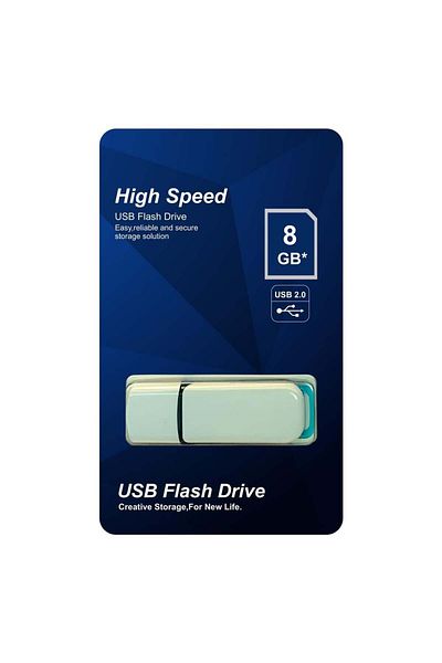 ELBA ذاكرة فلاش USB بلاستيكية باللون الأبيض والأزرق 2.0 بسعة 8 جيجابايت