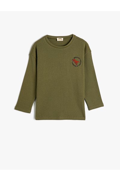 Koton T-Shirt Long Sleeve Crew Neck Cotton with Embroidery Detail