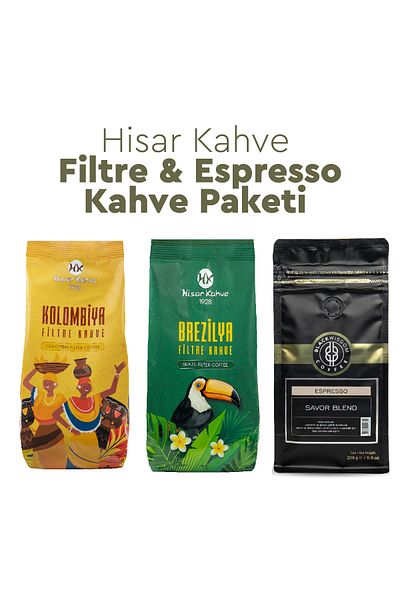 Hisar Kahve Pack of 250Gx3 Filter and Espresso Coffee - Brazilian and Colombian Beans