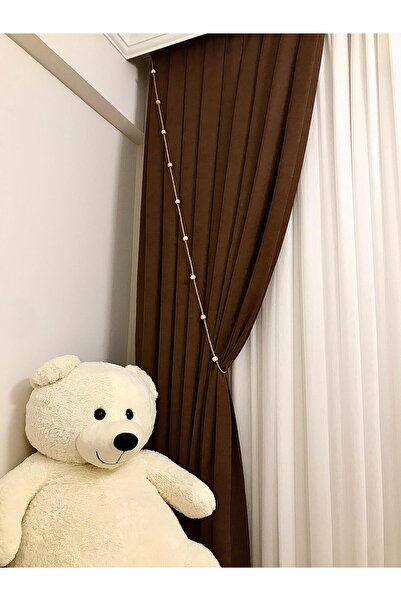 Toksuzdesign Boncuklu Fon Perde Tül Kruvaze Perde Tavan Bağlama Halatı Hasır Halat Ahşap Boncuk