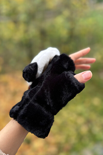 novon Cute Panda Fur Fingerless Reusable Plush Gloves