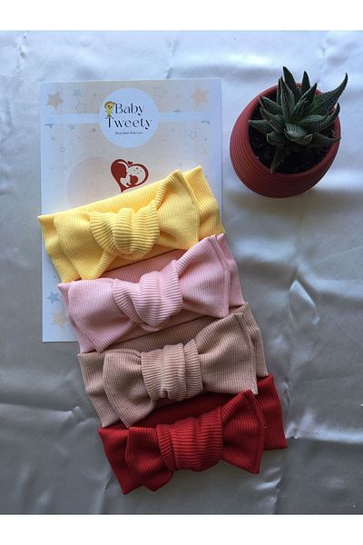Baby Tweety 4-Piece Handmade Ribbed Baby Girl Bandana