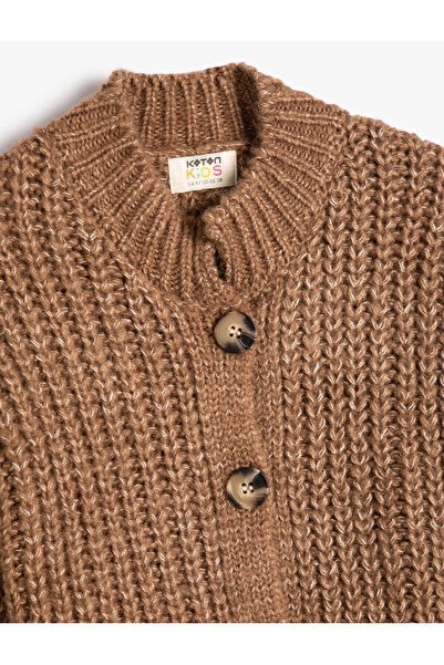 Koton Knitted Cardigan Button Closure Long Sleeve Round Stand Collar