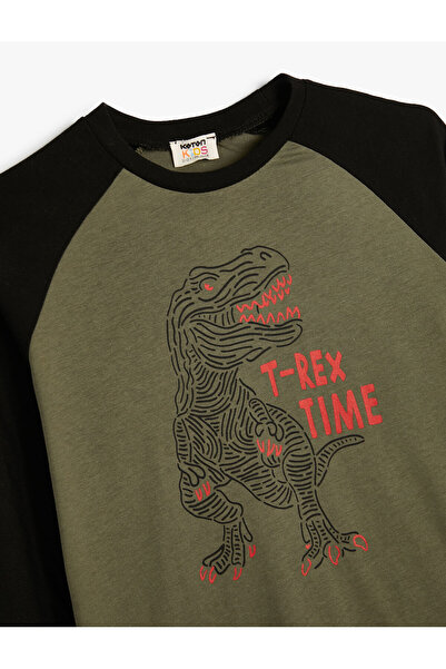 Koton Μπλουζάκι με μακρυμάνικη λαιμόκοψη από βαμβακερό εμπριμέ Dinosaur