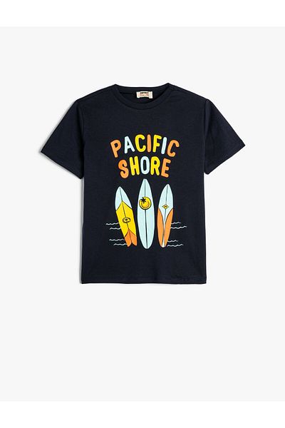Koton Tričko s krátkým rukávem Crew Neck Surf Potištěná bavlna