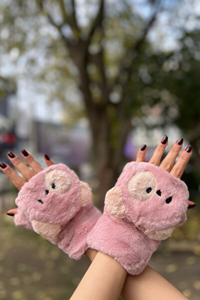 novon Ratatuy Design Inside Fleece Button Detailed Touch Screen Compatible Covered Plush Special Design Gloves