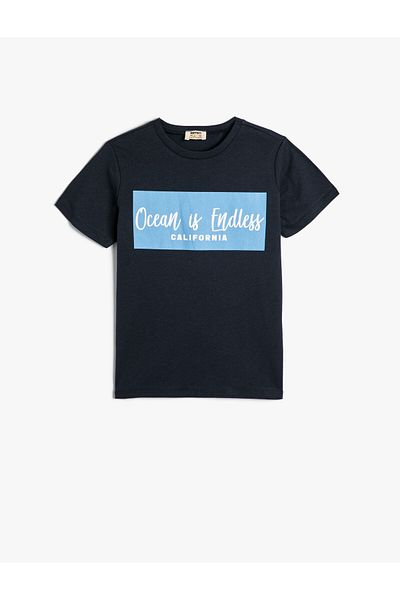 Koton Βαμβακερό κοντομάνικο μπλουζάκι - Crew Neck, Slogan Printed
