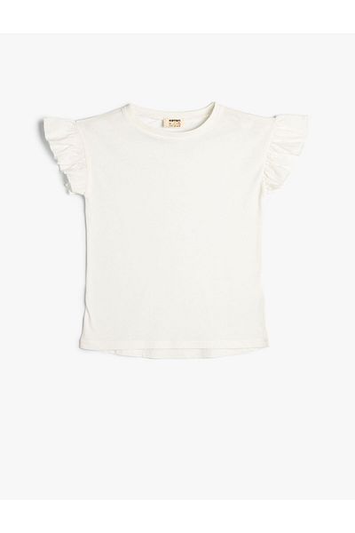 Koton Základní tričko Crew Neck Ruffle Rukáv Bavlna