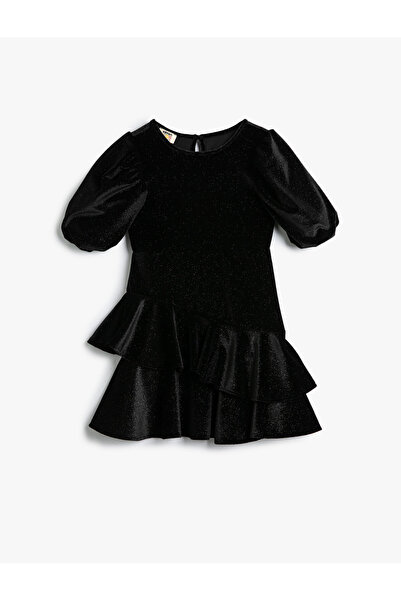 Koton Рокля с балонен ръкав със сребристо кръгло деколте