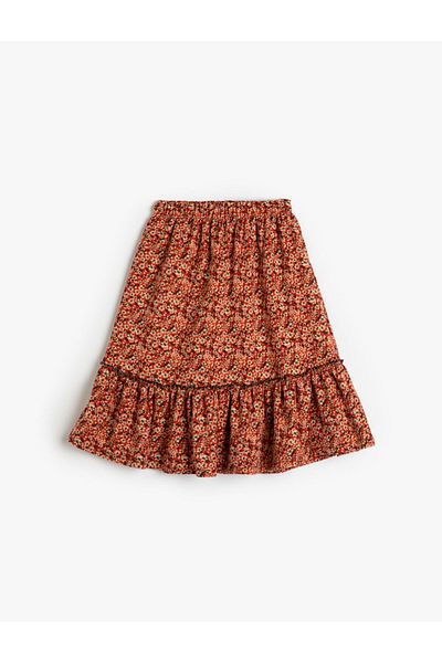 Koton Skirt Pleated Floral Patterned Elastic Waist