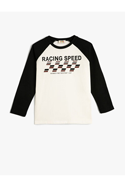 Koton T-Shirt mit langen Ärmeln und Rundhalsausschnitt aus Baumwolle mit Raci...