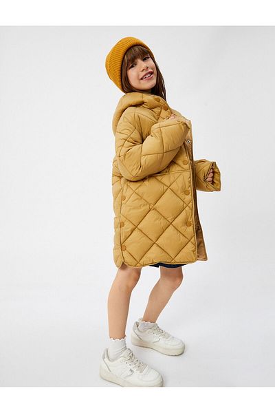 Koton Puffer Jacket Hooded Quilted with Snap Fastener Detail