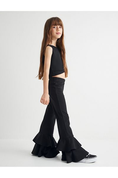 Koton Flared Trousers with Flounce and Elastic Waist