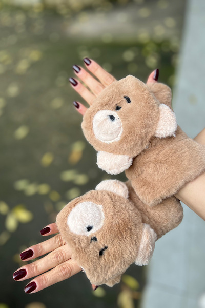 novon Ratatuy Design Inside Fleece Button Detailed Touch Screen Compatible Covered Plush Special Design Gloves