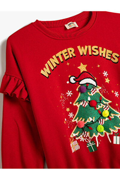 Koton Sweatshirt Yılbaşı Temalı Uzun Kollu Bisiklet Yaka Şardonlu