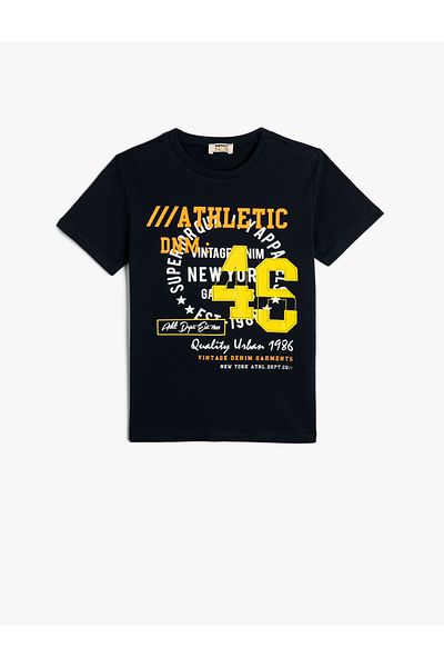 Koton T-Shirt Short Sleeve Sports Themed Crew Neck Cotton