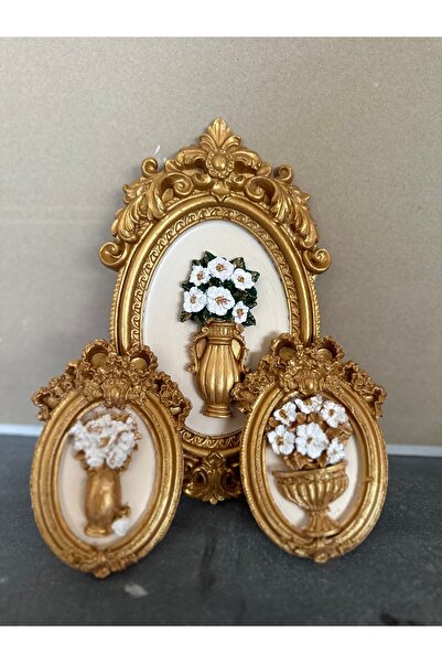 busraconcept Altın duvar masa tablo 3lü set