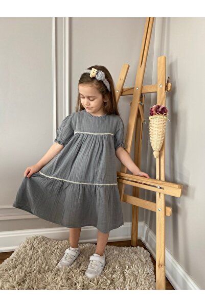 Baby Babyaden Layered Muslin Woven Cotton Scallop Stripe Lace Girl's Dress