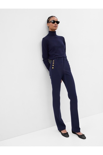 GAP Kadın Lacivert Mid Rise Baby Boot Düğme Detaylı Pantolon