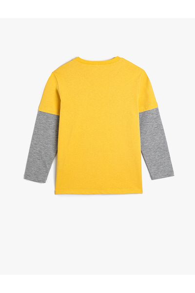 Koton T-Shirt Long Sleeve Crew Neck Dinosaur Themed Cotton