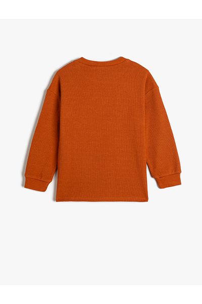 Koton T-Shirt Long Sleeve Crew Neck Nature Themed Print Detailed Cotton