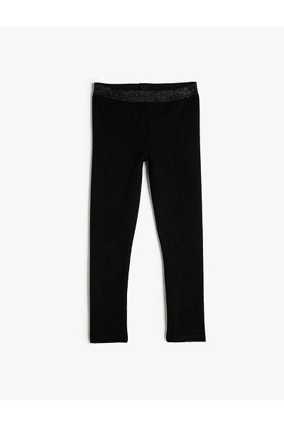 Koton Basic Ribbed Leggings with Elastic Waist and Glitter Detail