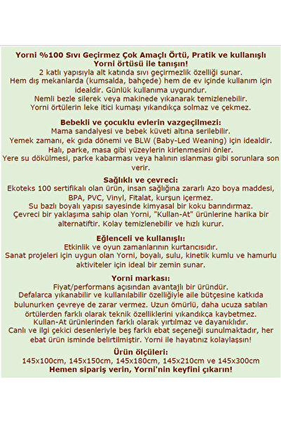 yorni Zoo 145x180cm, Sıvı Geçirmeyen Çok Amaçlı Aktivite Örtüsü