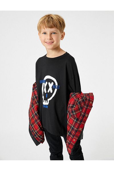 Koton T-Shirt Long Sleeve Skull Printed Crew Neck Cotton