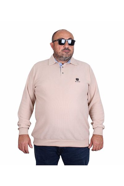 MocGrande Ανδρικό φούτερ Polo μεγάλου μεγέθους - Moc Grande 24410 BEIGE