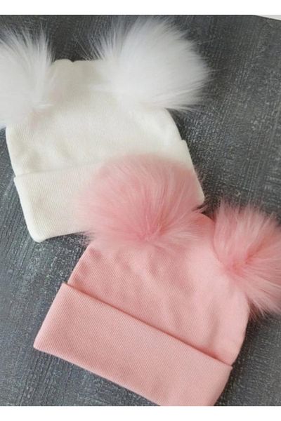 BEBEĞİME ÇORAP Cream & Pink Pompom Camisole Beret