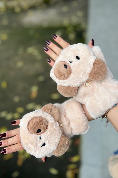 novon Ratatuy Design Clamshell Plush Design special Mănuși compatibile cu ecran tactil cu detaliu de buton din lână
