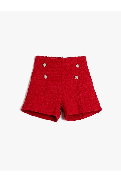 Koton Tweed Shorts with Button Detail and Elastic Waist