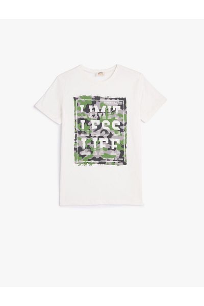 Koton T-Shirt Kurzarm Rundhals Camouflage Print Detaillierte Baumwolle