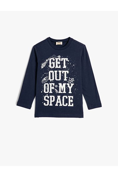 Koton T-Shirt Long Sleeve Crew Neck Slogan Printed Cotton