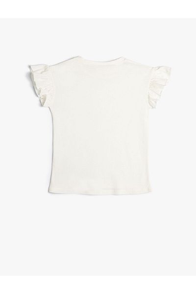 Koton Základní tričko Crew Neck Ruffle Rukáv Bavlna