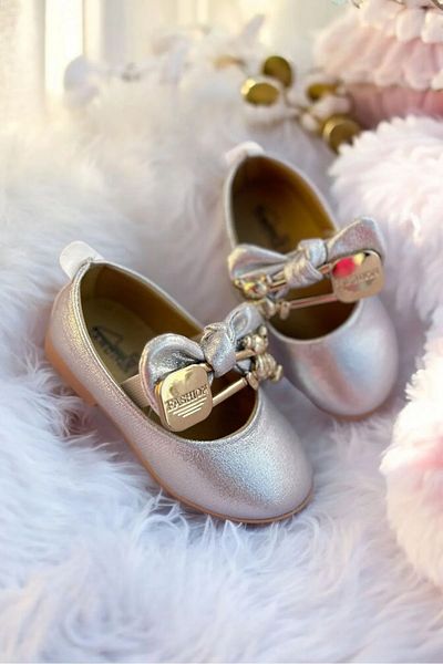 NS Little Girls' Narrow Fit Ballerinas with Bow and Teddy Bear Detail - Size 1 Large Recommended