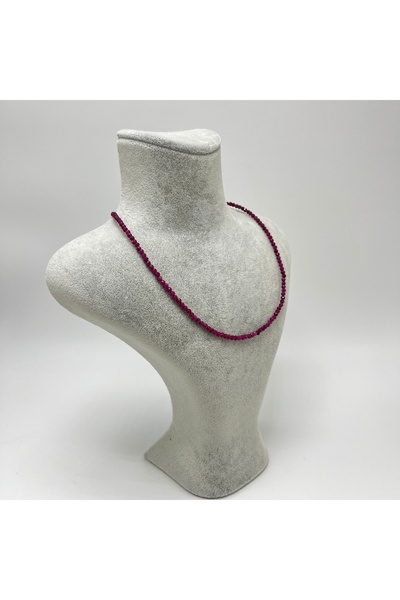 YILDIZ DOĞAL TAŞ Yıldız Doğal Taş Sertifikalı Yakut 2mm 925 Ayar Gümüş Doğal Taş Kolye  40cm +5 cm Uzatma Zincirli