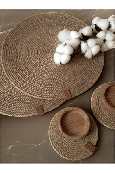 BONOVE قاعدة أطباق تقديم من قش الجوت، طبق تقديم أمريكي مع طقم مكون من قطعتين