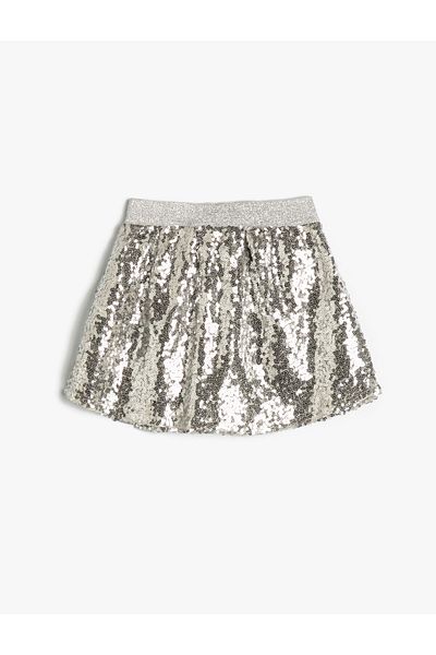 Koton Sequined Skirt with Elastic Waist and Glitter Detail