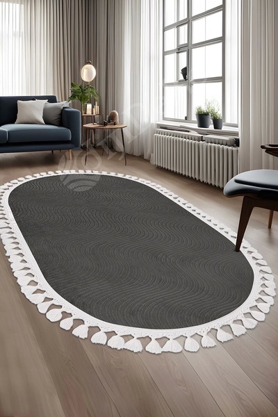 Dijidekor Avangard Oval Halı Sahra Antrasit Salon Koridor Antre Mutfak Halısı...