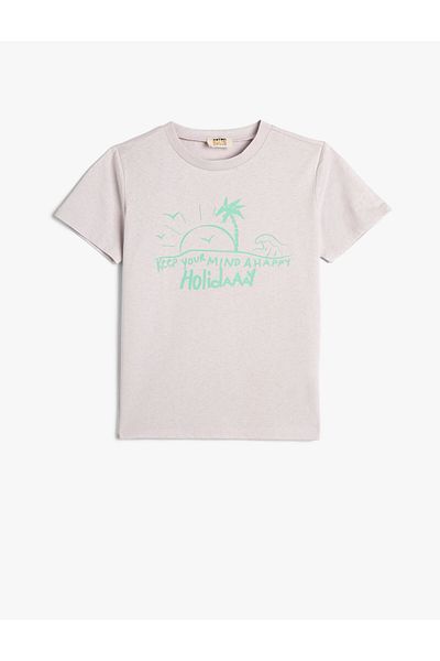 Koton T-Shirt Short Sleeve Crew Neck Cotton Summer Themed