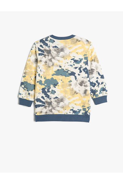 Koton Sweatshirt Batik Patterned Crew Neck Raised Cotton