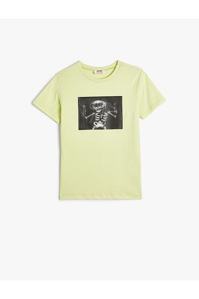 Koton Tricou imprimat cu hologramă, cu mânecă scurtă, decolteu, bumbac
