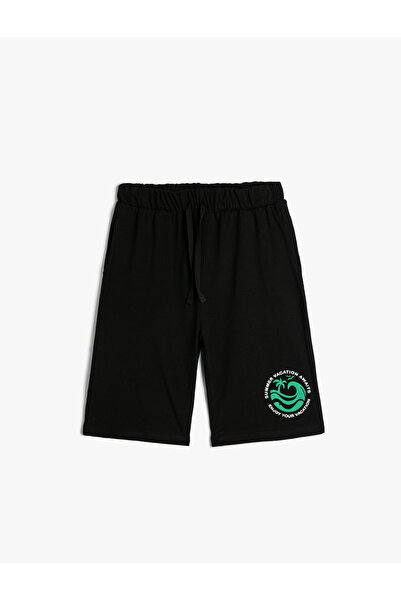 Koton Pamuklu Şort Baskılı Cepli Beli Lastikli Bağlamalı