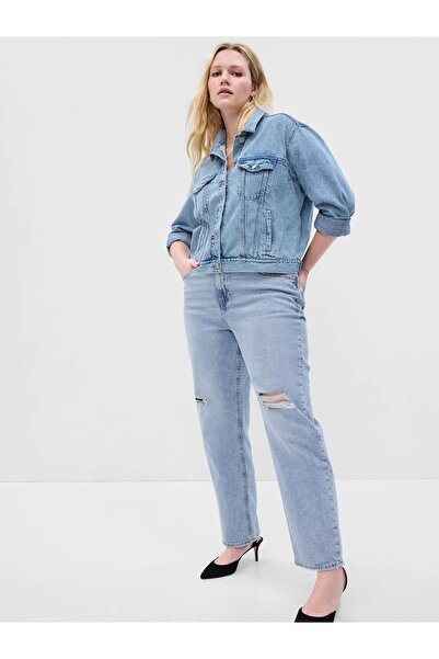 GAP Kadın Açık Mavi High Rise Destructed 90s Loose Washwell™ Jean Pantolon