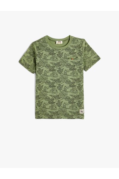 Koton Tricou mânecă scurtă Decolteu Crew Leaf Imprimat Bumbac