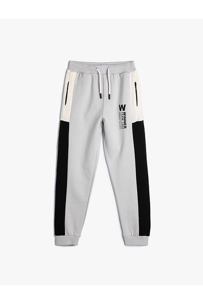 Koton Jogger Pantaloni de sport Buzunar Cravata Talie Culoare Contrast Bumbac