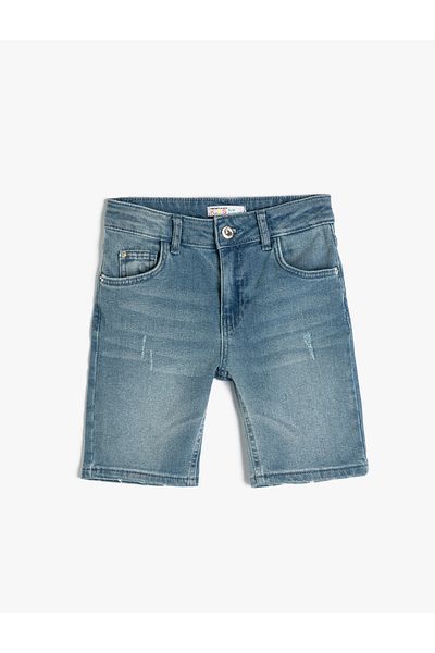 Koton Denim Shorts with Pockets Destroyed Cotton - Slim Fit