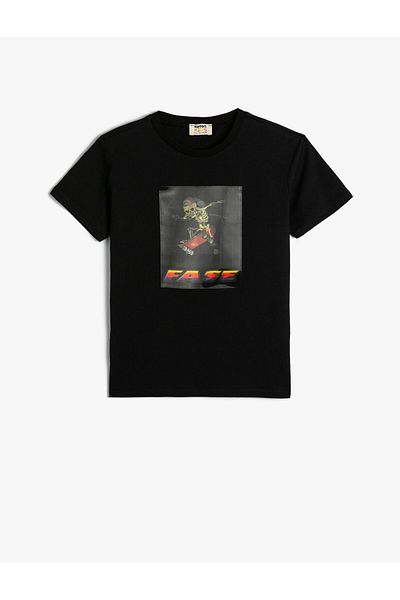 Koton Tricou imprimat cu hologramă, cu mânecă scurtă, decolteu, bumbac